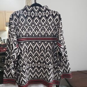 Tahari Black and White Patterned Sweater with Red Highlights